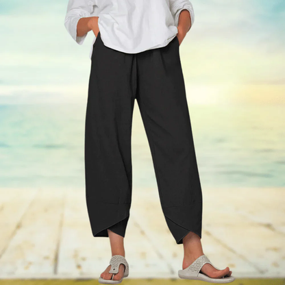 Pantalon Lin Beige Féminin Confortable Été