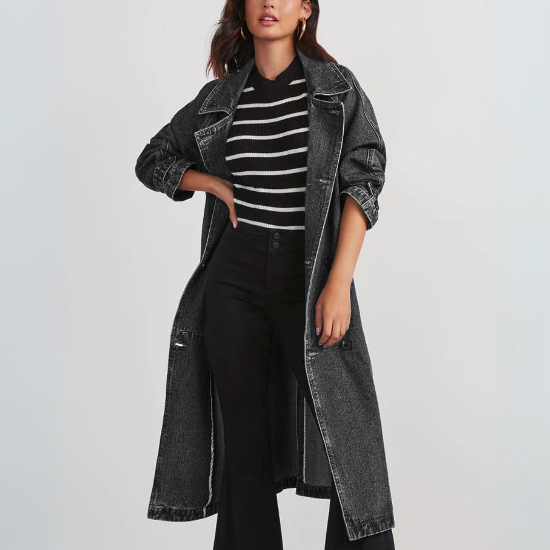 Manteau Jean Long Femme Manches Longues Élégant