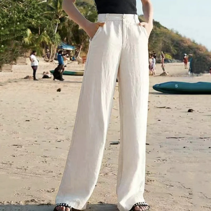 Pantalon Femme Blanc en Lin Pur Italien