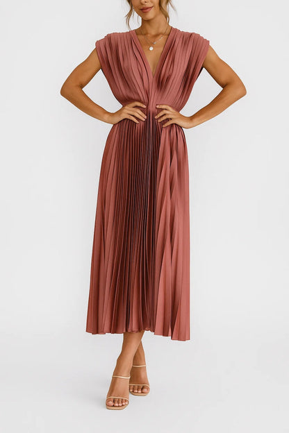 Robe Femme Élégante Plissée Mi-LongueDécolleté Profond