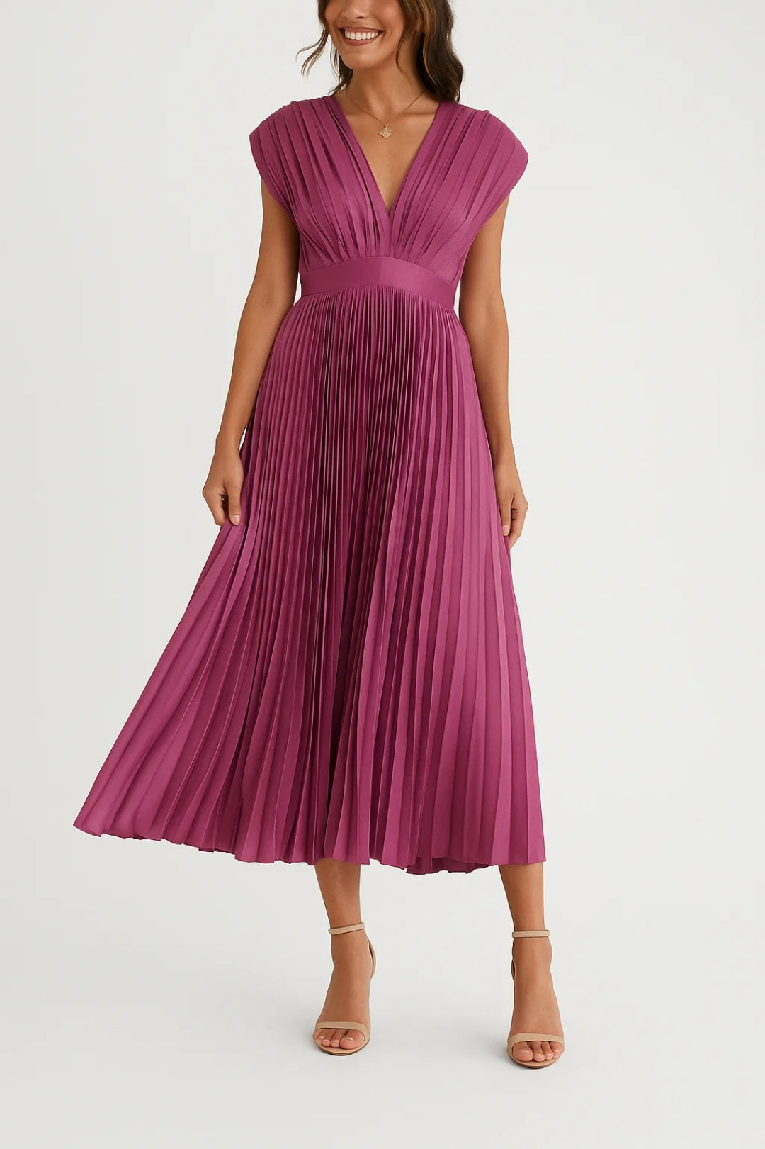Robe Femme Élégante Plissée Mi-LongueDécolleté Profond