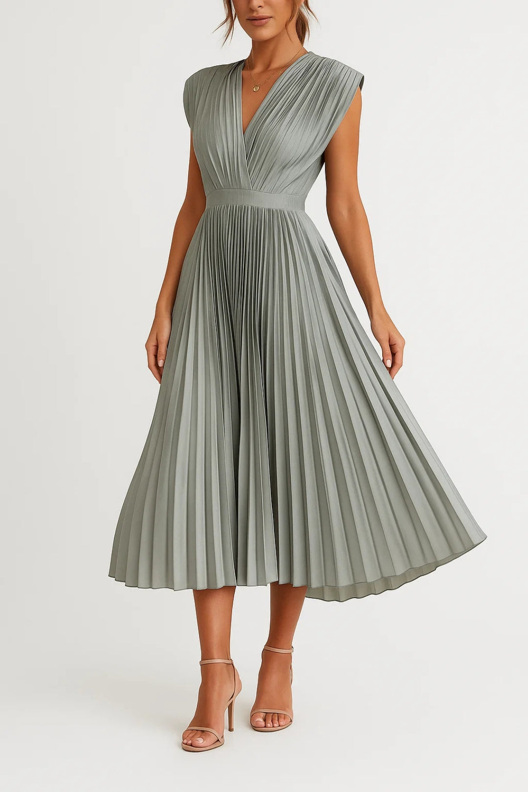 Robe Femme Élégante Plissée Mi-LongueDécolleté Profond