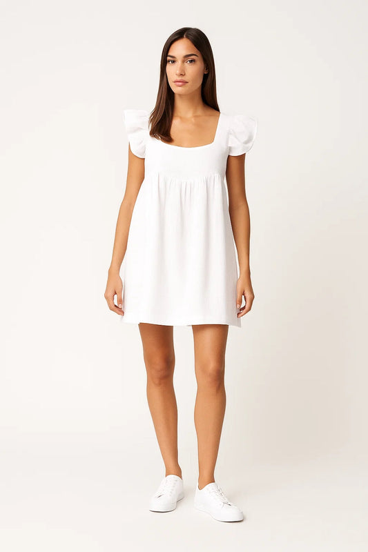 Robe Été Blanche Décolleté Profond en Tissu Léger - PanierRoyale