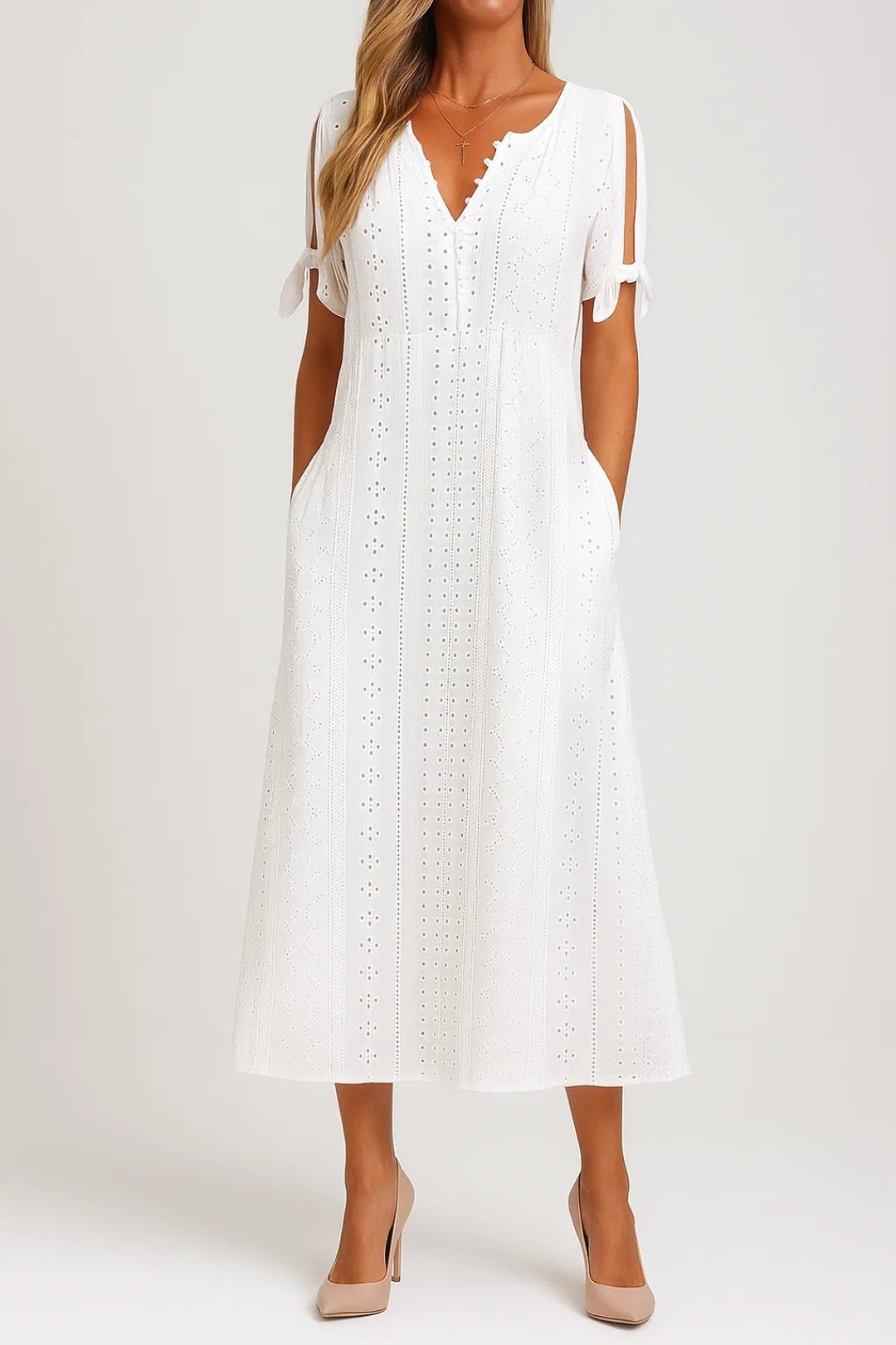 Robe Femme Élégante en Coton avec Manches et Décolleté en V - PanierRoyale