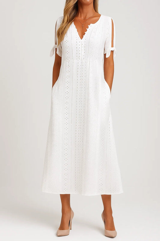 Robe Femme Élégante en Coton avec Manches et Décolleté en V - PanierRoyale