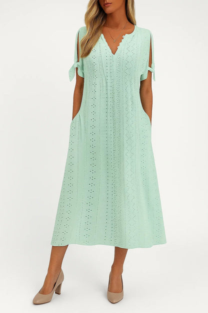 Robe Femme Élégante en Coton avec Manches et Décolleté en V