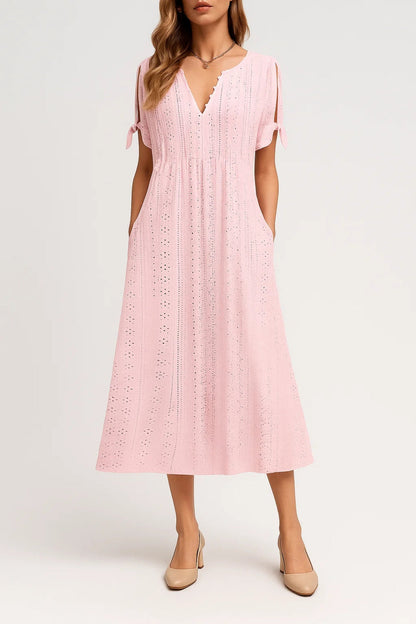 Robe Femme Élégante en Coton avec Manches et Décolleté en V