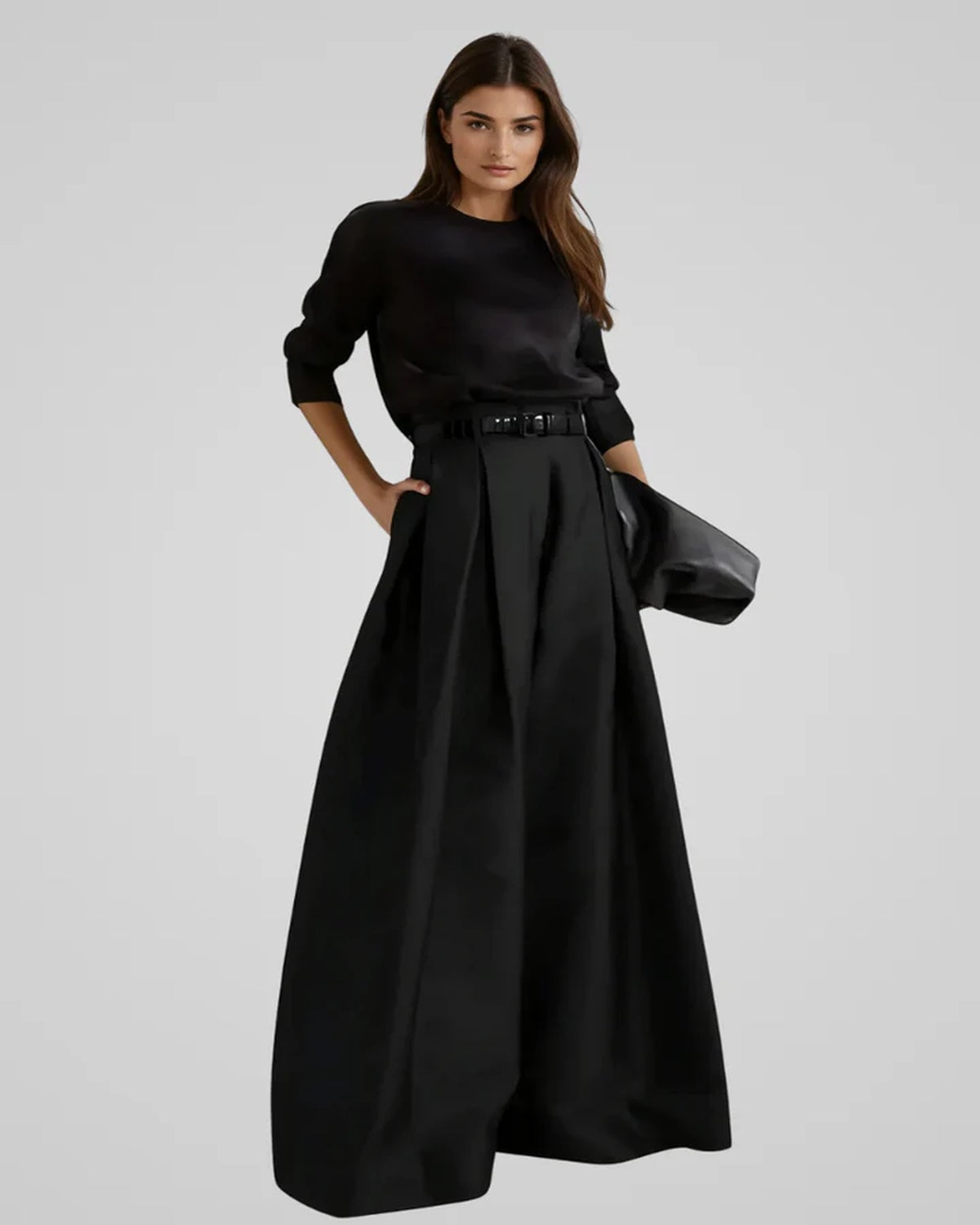 Robe de soirée femme élégante noir satin - PanierRoyale