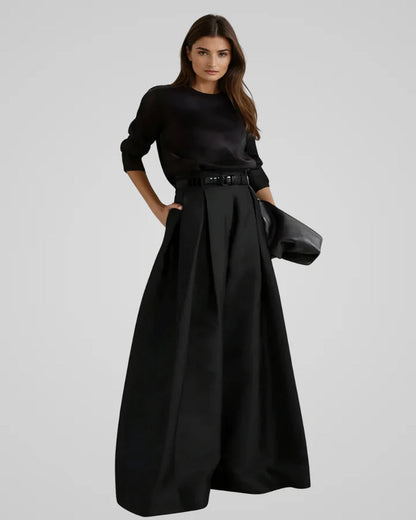 Robe de soirée femme élégante noir satin - PanierRoyale