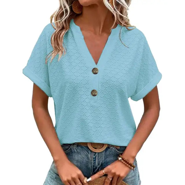 Blouse Femme Manches Courtes Vert Émeraude Élégante