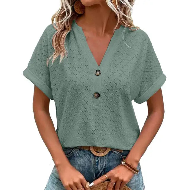 Blouse Femme Manches Courtes Vert Émeraude Élégante - PanierRoyale