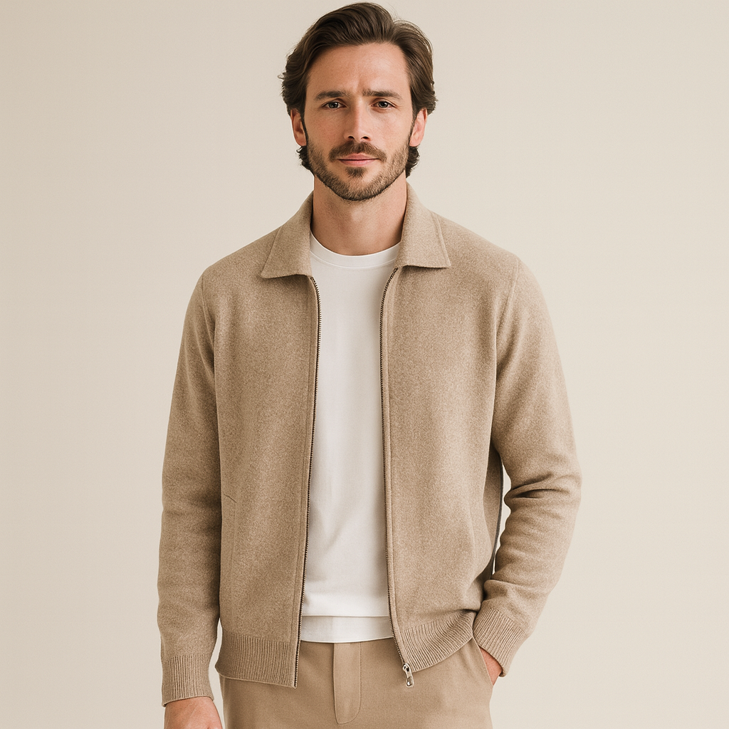 Veste en laine marron homme avec fermeture éclair - PanierRoyale