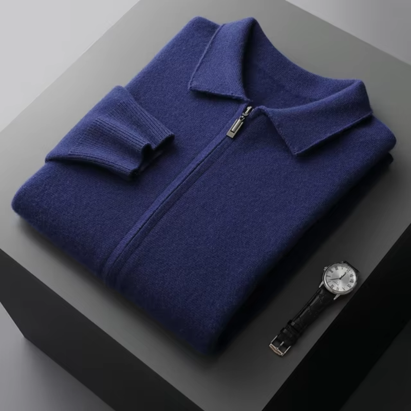 Veste en laine marron homme avec fermeture éclair