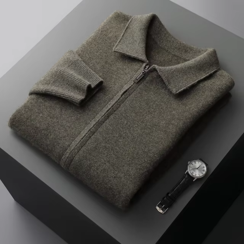 Veste en laine marron homme avec fermeture éclair