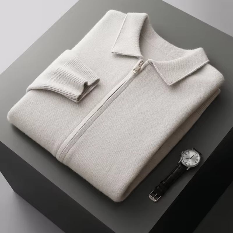 Veste en laine marron homme avec fermeture éclair