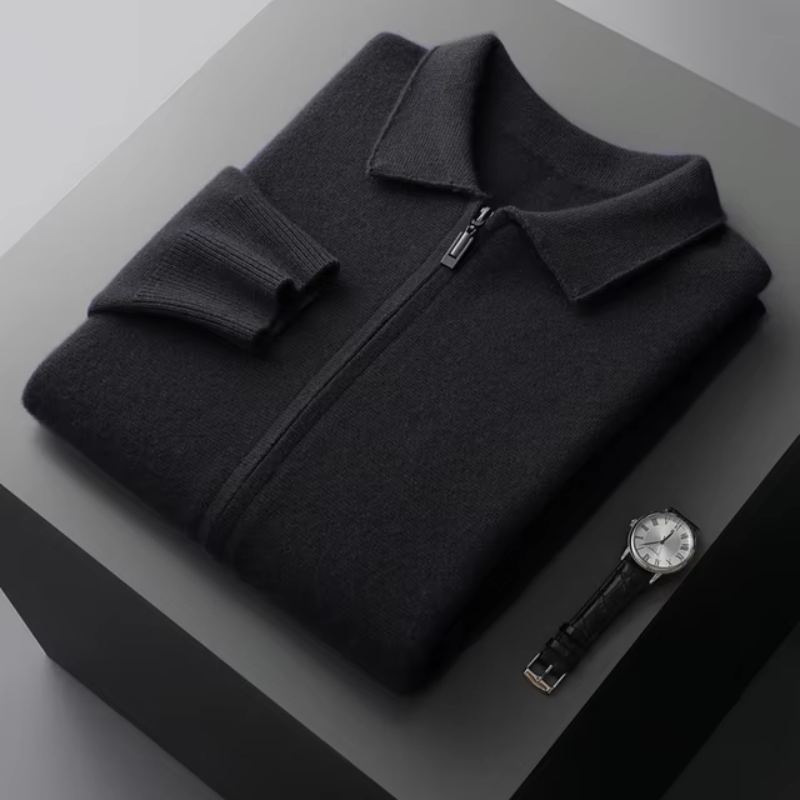 Veste en laine marron homme avec fermeture éclair
