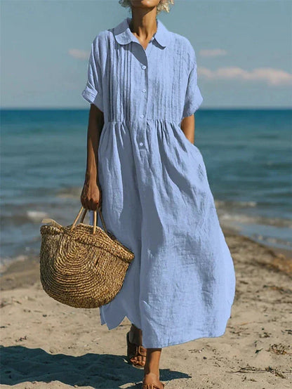 Robe Chemise Femme Coton Fluide Boutonnée Manches Longues