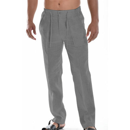 Pantalon Homme Beige Lin Décontracté