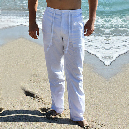 Pantalon Homme Beige Lin Décontracté