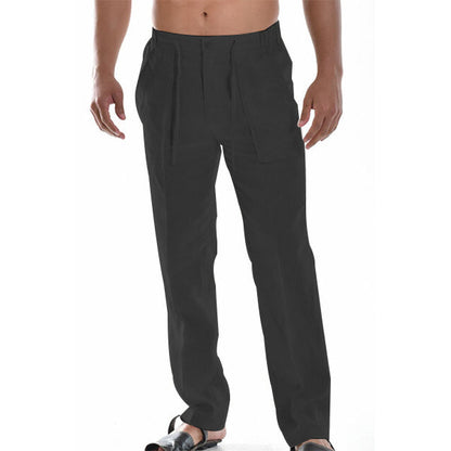 Pantalon Homme Beige Lin Décontracté