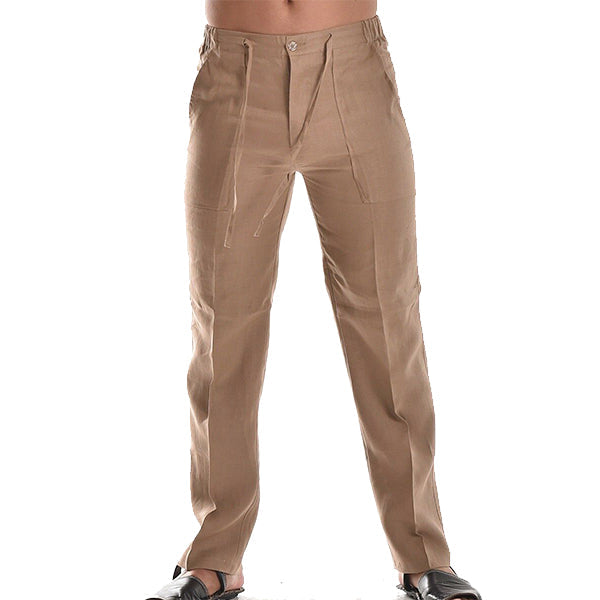 Pantalon Homme Beige Lin Décontracté