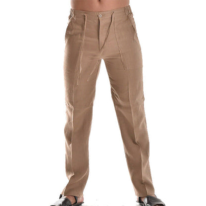 Pantalon Homme Beige Lin Décontracté