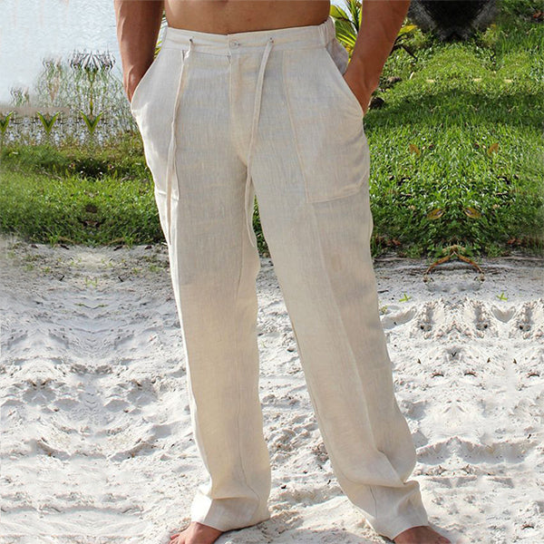 Pantalon Homme Beige Lin Décontracté - PanierRoyale