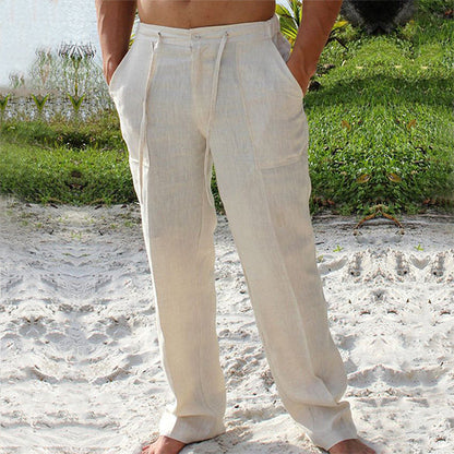 Pantalon Homme Beige Lin Décontracté - PanierRoyale
