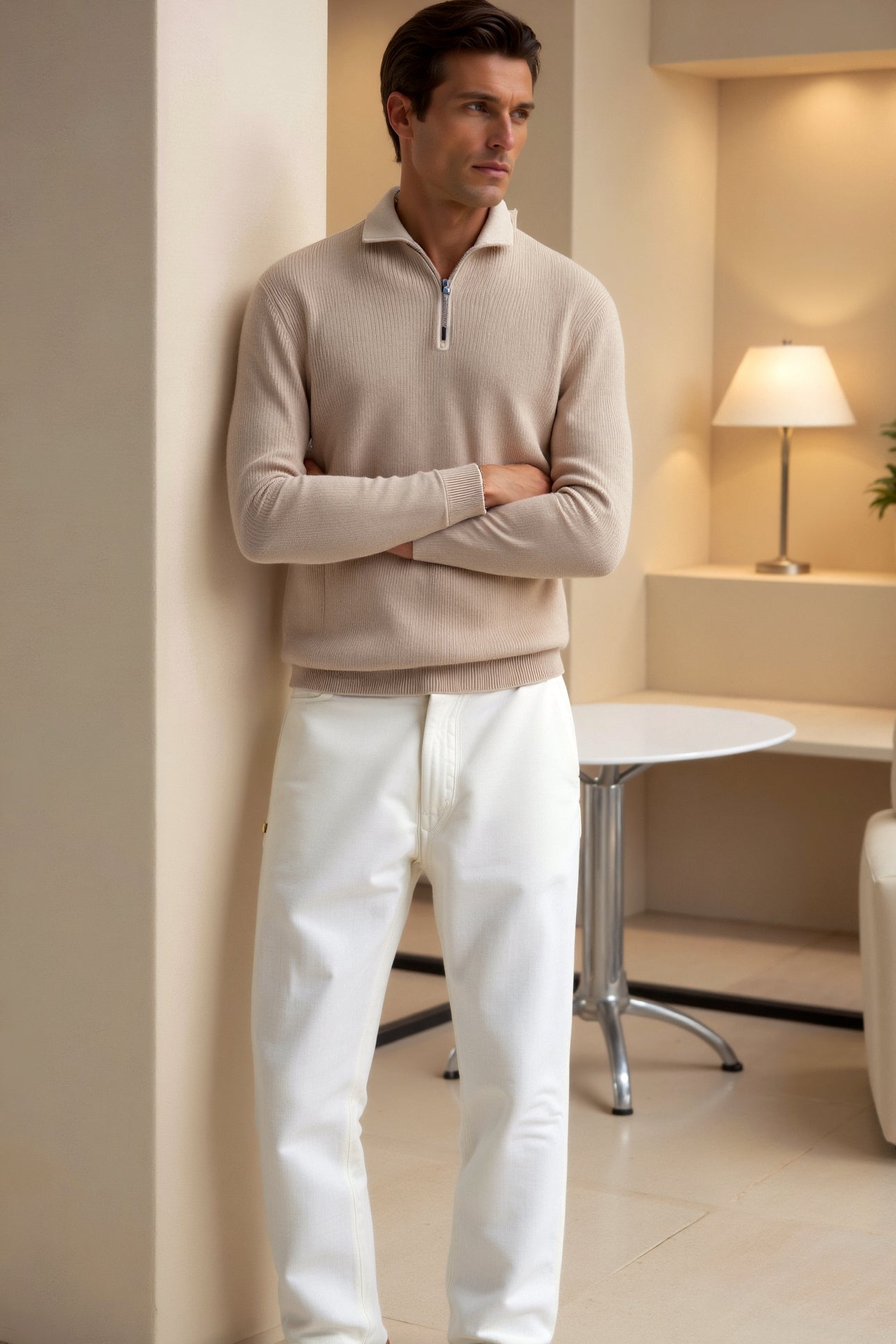Pull à Capuche avec Fermeture Éclair et Col Contraste