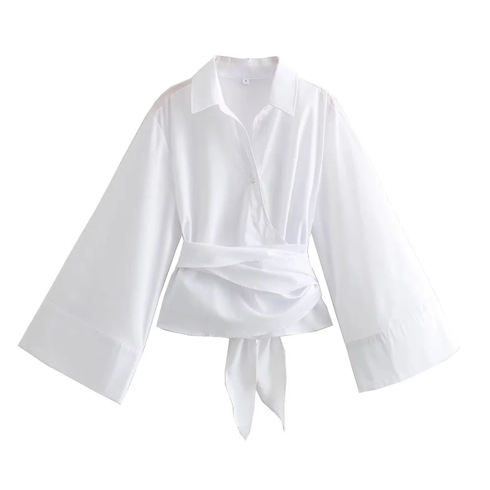 Chemise Femme Élégante Col Polo en Coton Polyvalent