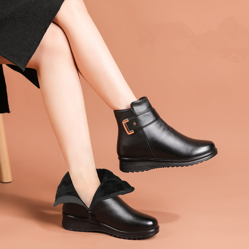 Bottes Femme en Cuir Noir Élégantes et Fourrées
