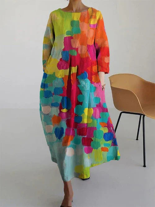 Robe Femme Longue Manches Longues Fleurs Abréactes