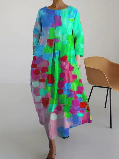 Robe Femme Longue Manches Longues Fleurs Abréactes