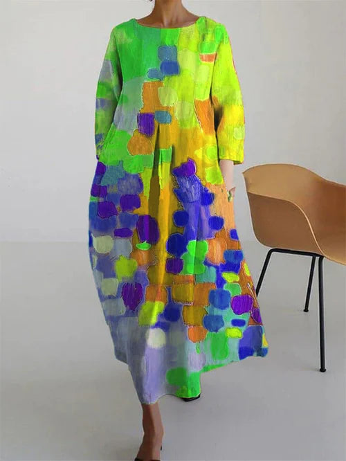 Robe Femme Longue Manches Longues Fleurs Abréactes