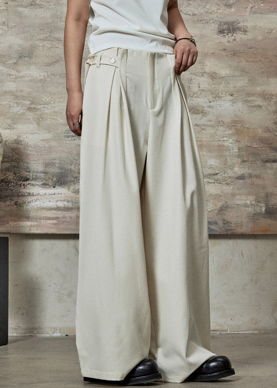 Pantalon confortable élasthanne taille haute avec poches, couleur abricot - EasyApparels