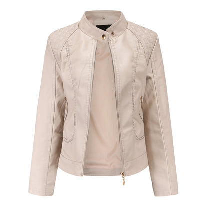 Veste en Cuir pour Femme Élégante avec Col Montant et Fermeture Éclair