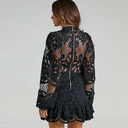 Natalia™ – Robe Femme en Dentelle Longue Élégante avec Ourlet Volant-4