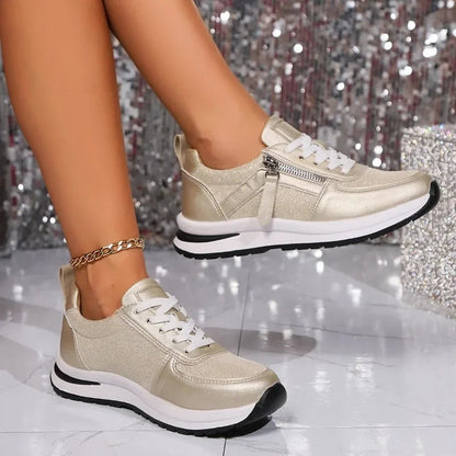 ArgenteChic™ – Baskets Femmes Confortables avec Détail Zippé et Semelles Rembourrées