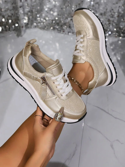 ArgenteChic™ – Baskets Femmes Confortables avec Détail Zippé et Semelles Rembourrées