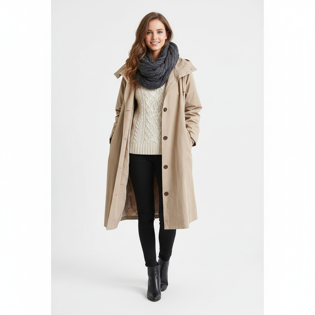 Manteau Femme Long Capuche Détente et Taille Relâchée