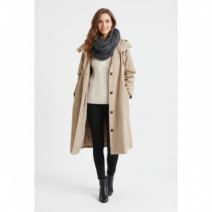 Manteau Femme Long Capuche Détente et Taille Relâchée