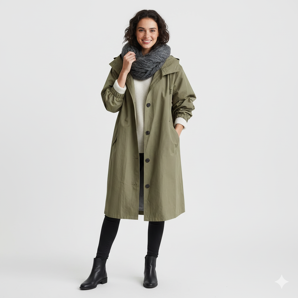 Manteau Femme Long Capuche Détente et Taille Relâchée