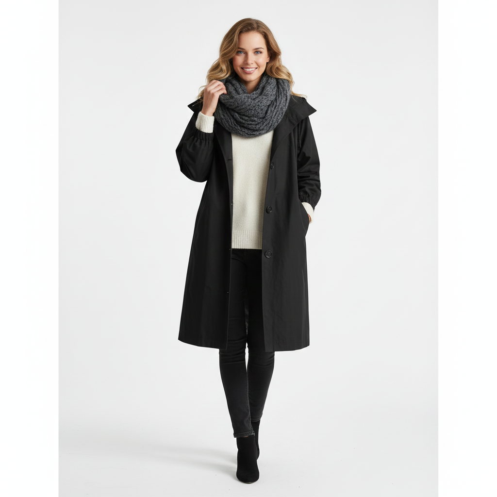 Manteau Femme Long Capuche Détente et Taille Relâchée