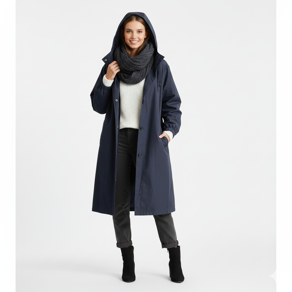 Manteau Femme Long Capuche Détente et Taille Relâchée