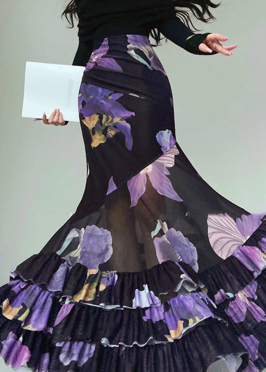 Robe taille haute imprimée tulle noir été - EasyApparels