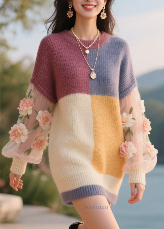 Robe légère à fleurs en dentelle avec dégradé de couleurs - EasyApparels