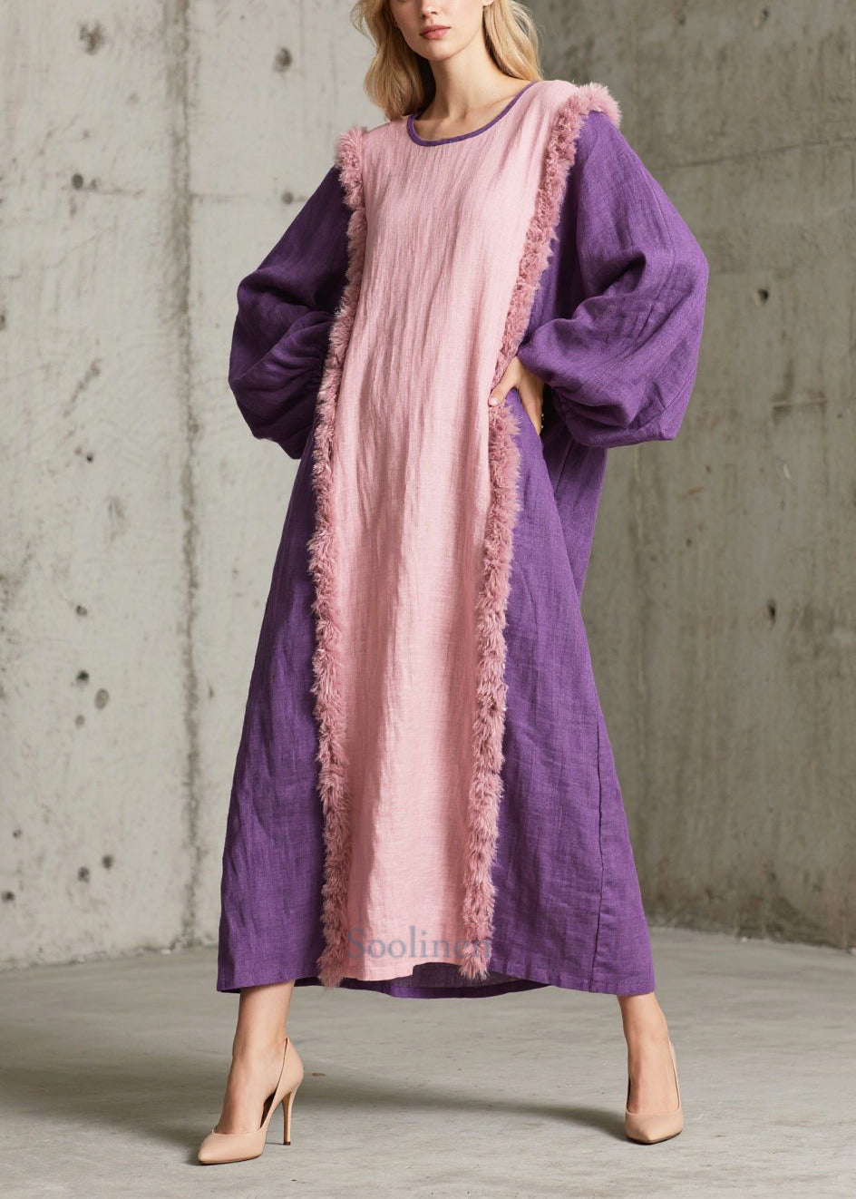 Douces robes en fausse fourrure à motifs patchwork hiver - EasyApparels