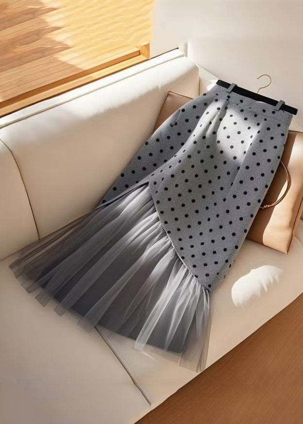 Patchwork Tulle Skirt Grey Polka Dot Spring Fashion - EasyApparels