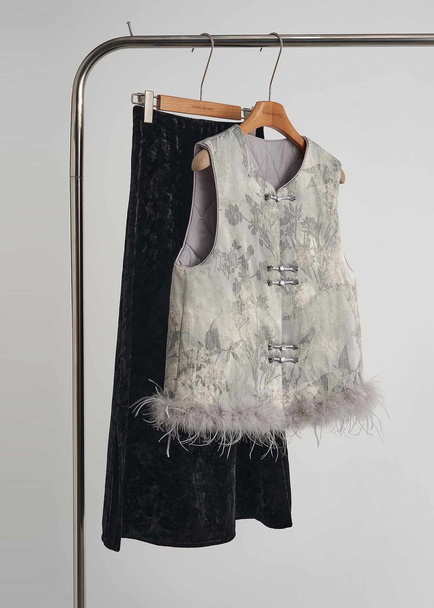 Épais gilet hivernal patchwork gris imprimé - EasyApparels