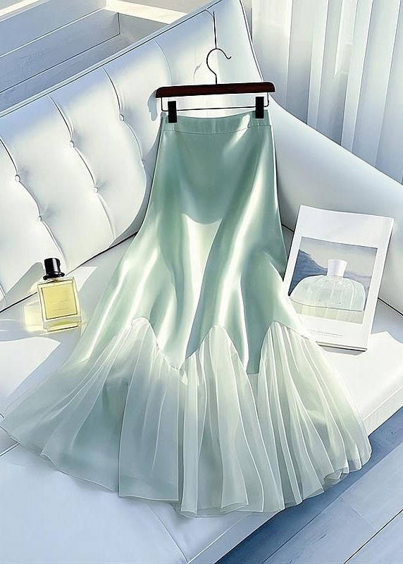Robe longue en tulle de soie vert clair pour femme - EasyApparels
